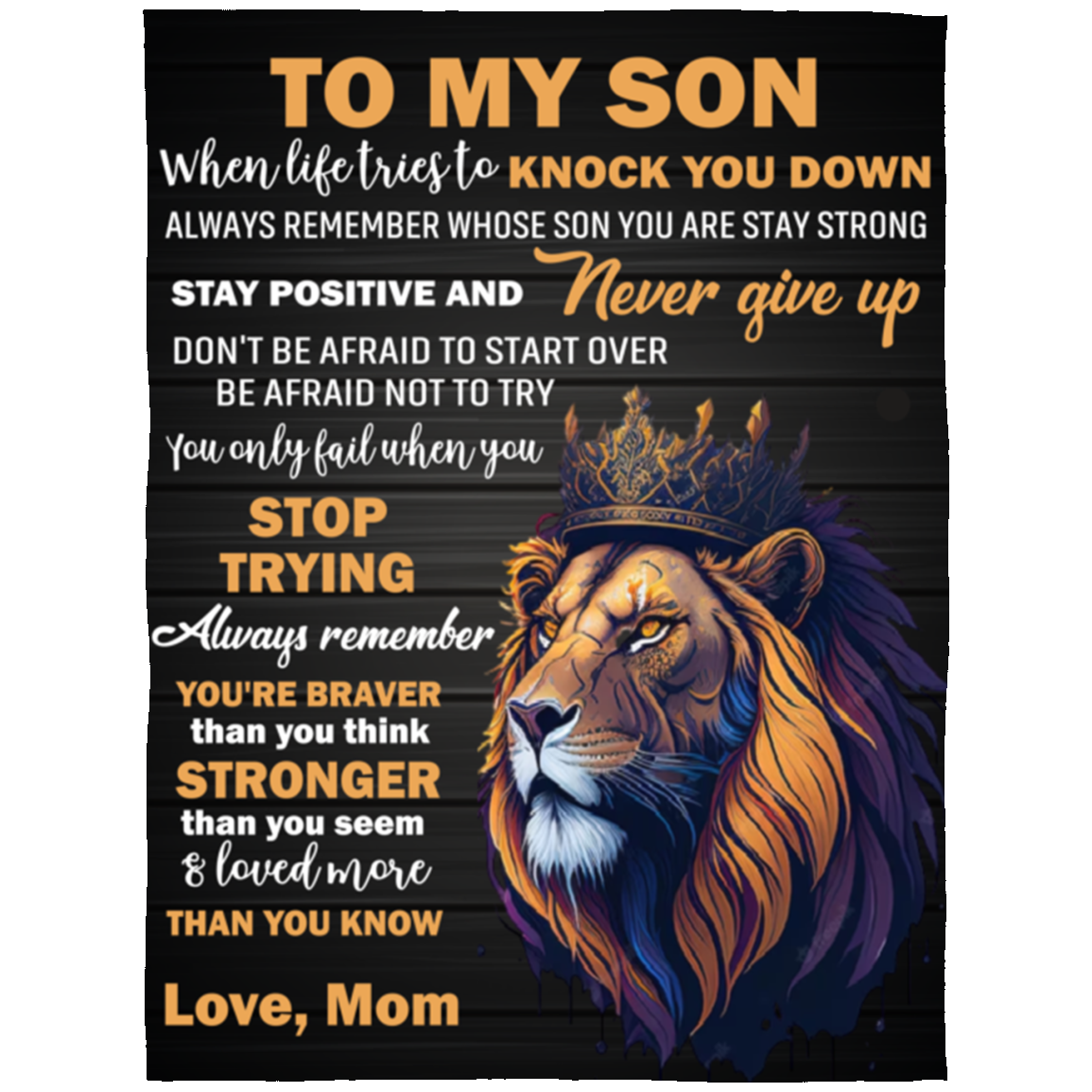 To My Lion Son Plush Lion Themed Picture Blanket
