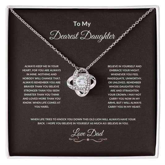 To My Dearest Daughter Love Knot Necklace
